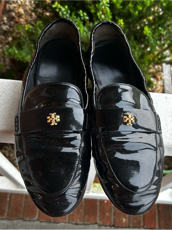 Tory Burch Shoes - Tory Burch Black Patent Leather Slip-On Loafers with Gold Logo